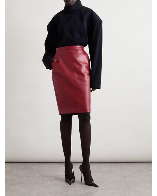 Saint Laurent Leather Skirt in Red | Lyst