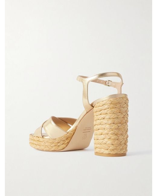 Stuart Weitzman Natural Dayna Metallic Leather Platform Sandals