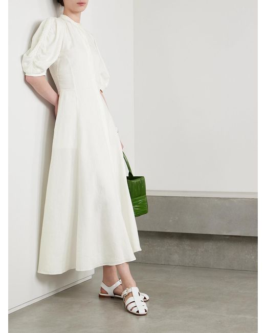Gabriela Hearst White Arabella Pintucked Linen Maxi Dress