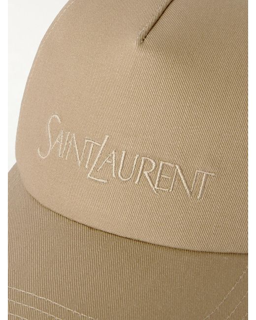 Casquette En Gabardine De Coton Et Lin Mélangés À Broderie Saint Laurent en coloris Natural