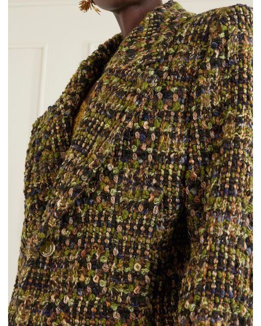 Saint Laurent Green Wool-Blend Bouclé Blazer