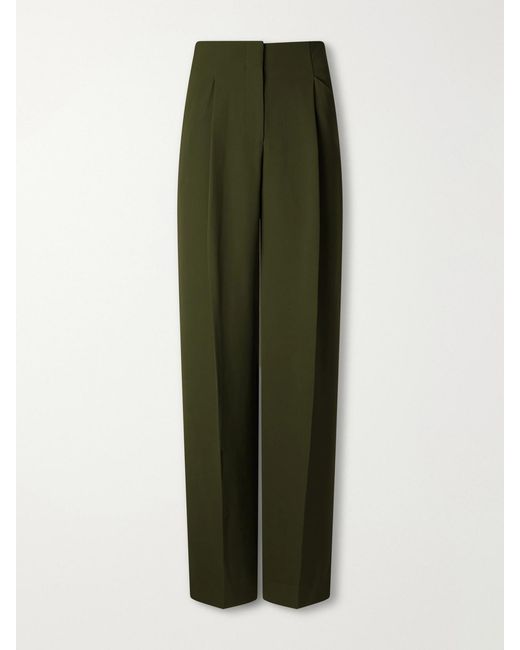 Veronica Beard Green Kenneth Stretch-Crepe Wide-Leg Pants