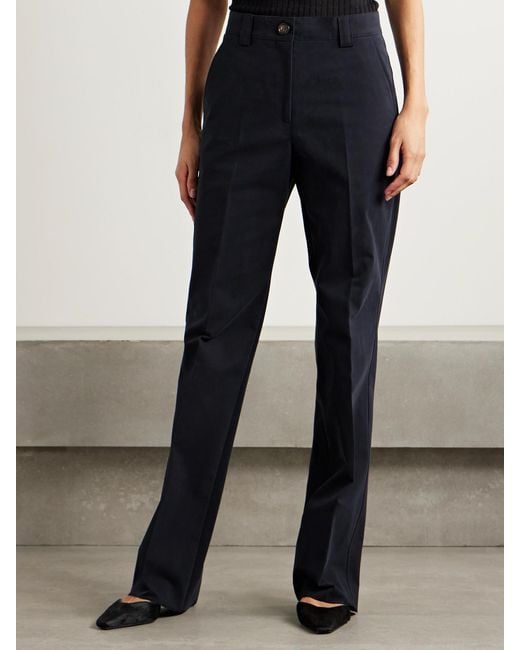 Veronica de Piante Blue Avery Cotton-Blend Straight-Leg Pants