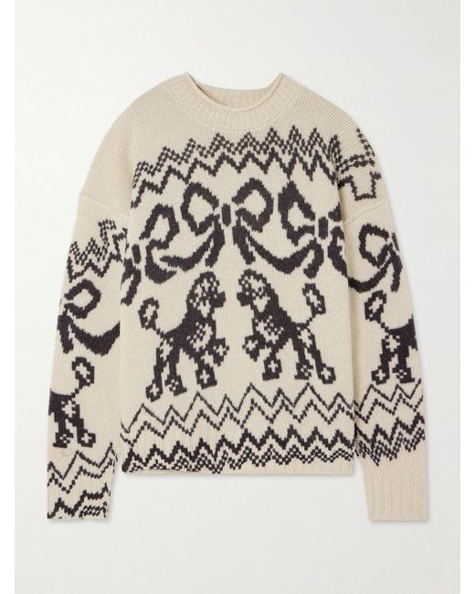 Acne White Wool-Blend Jacquard Sweater
