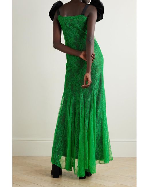 Nina Ricci Green Lace And Bow-Detailed Taffeta Gown