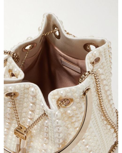 Jimmy Choo White Bon Bon Beuteltasche Aus Satin Mit Kunstperlen