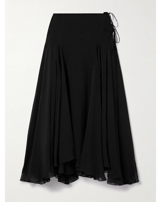 Kallmeyer Black Alyse Asymmetric Pleated Silk-Chiffon Skirt