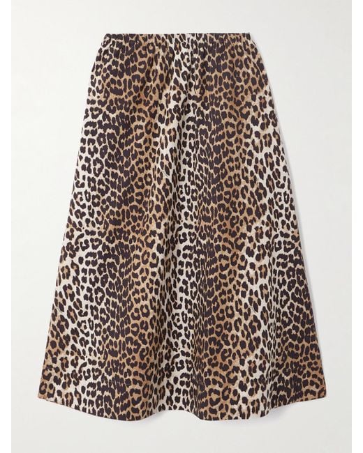 Robe Midi En Popeline De Coton Biologique À Imprimé Léopard Ganni en coloris Multicolor