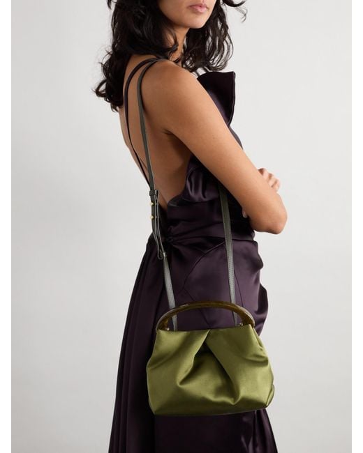 Dries Van Noten Green Mittelgroße Schultertasche Aus Satin Mit Falten