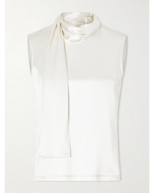 Bottega Veneta White Tie-Detailed Stretch-Silk Satin Top