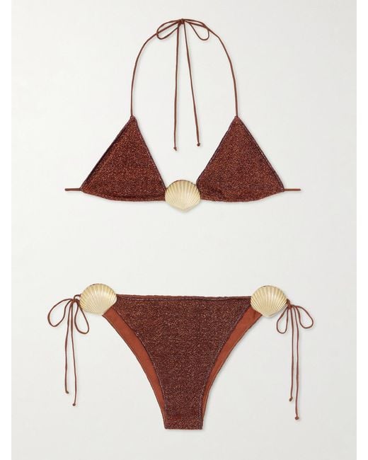 Oseree Brown Lumiere Embellished Bikini Set