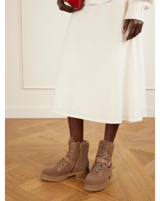 Gianvito Rossi Brown 20 Buckled Leather-Trimmed Shearling Ankle Boots