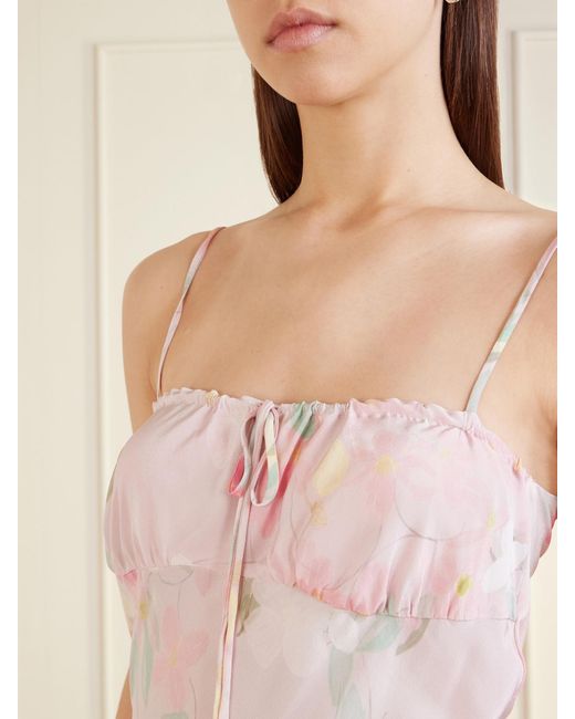 BERNADETTE Pink Riri Floral-Print Silk-Satin Midi Dress