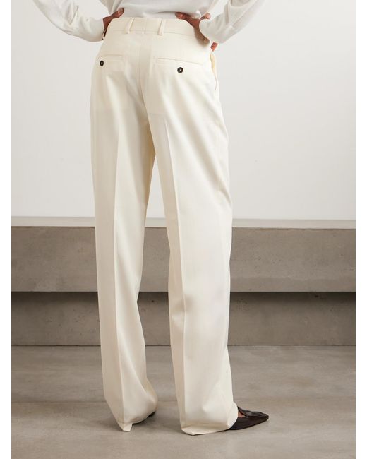 Totême White Pleated Twill Wide-Leg Pants