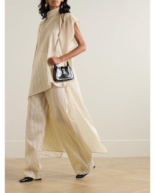 Taller Marmo Natural Seine Metallic Pinstriped Voile Wide-Leg Pants