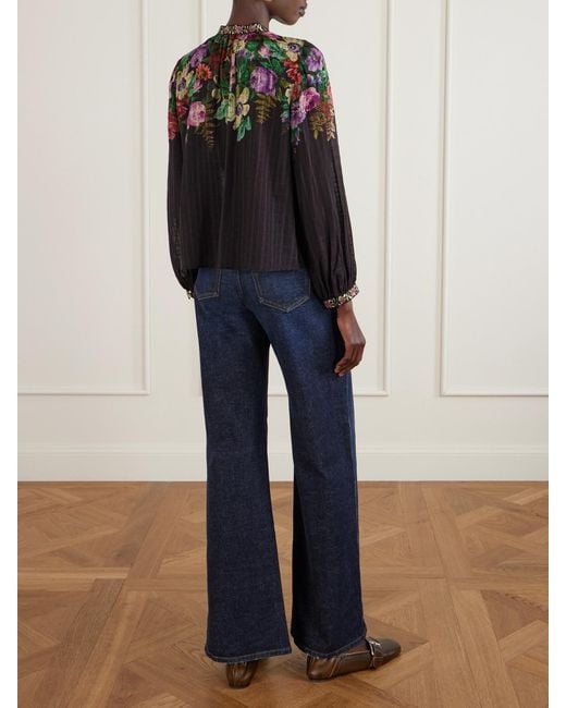 Sea Black Viktoria Embroidered Floral-Print Voile Blouse