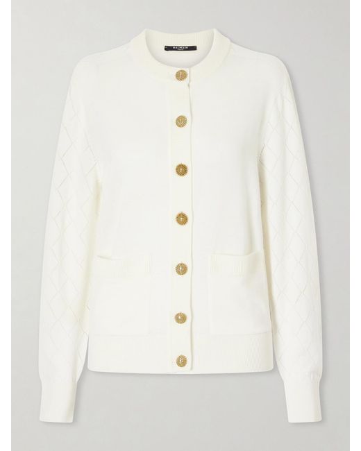Balmain Natural Cotton Pointelle-Knit Cardigan
