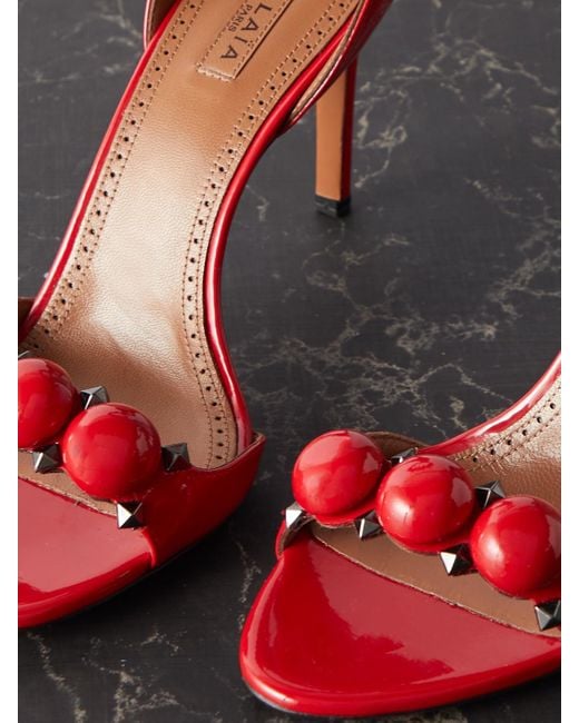Alaïa Red La Bombe 90 Studded Patent-Leather Sandals