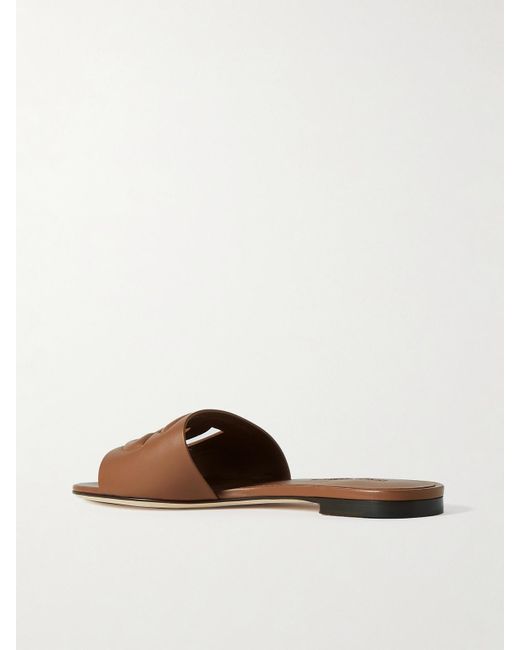 Dolce & Gabbana Brown Bianca Cutout Leather Slides