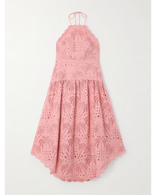 Robe Midi En Coton À Broderie Anglaise Et À Festons Palm Tree Farm Rio en coloris Pink