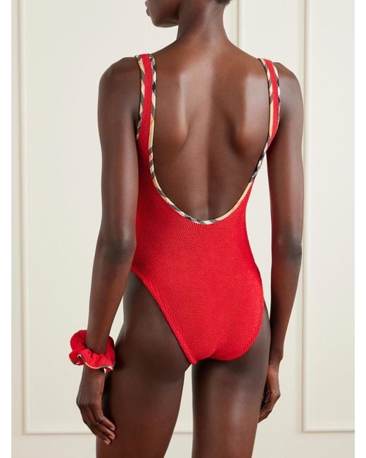 Burberry Red Hunza G Faye Checked Original Crinkle Swimsuit