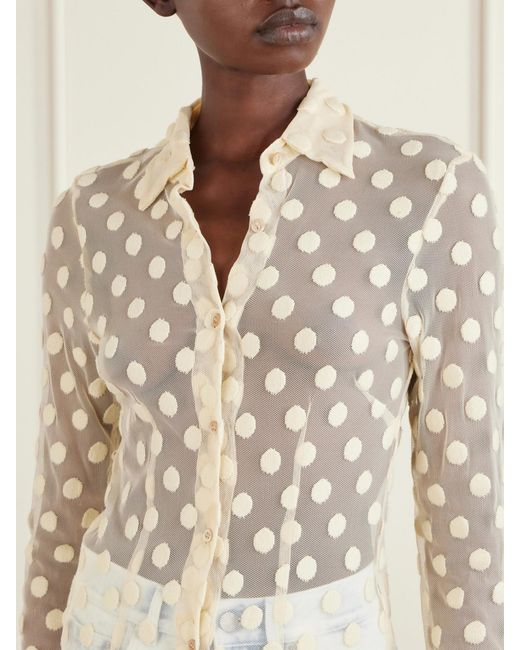 Dries Van Noten Natural Polka-Dot Cotton-Blend Tulle Shirt