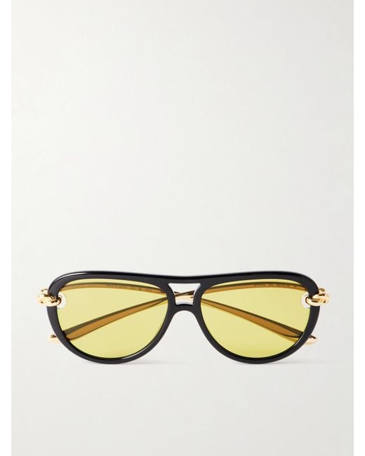 Bottega Veneta Metallic New Knot Aviator-Style Acetate And-Tone Sunglasses