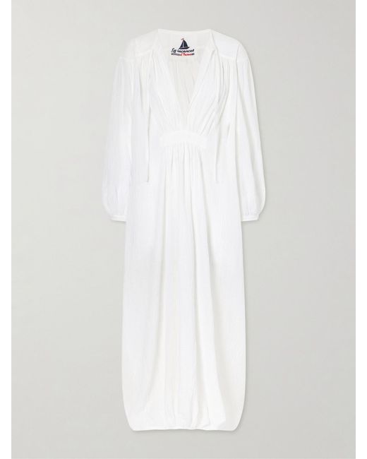 Les Vacances d'Irina White Hazy Gathered Cotton Maxi Dress