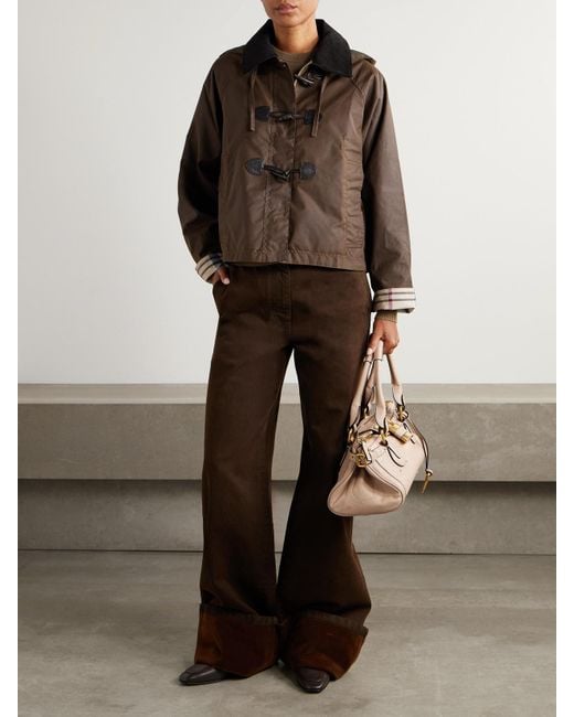 Barbour Brown Myra Leather-Trimmed Cotton Hooded Jacket