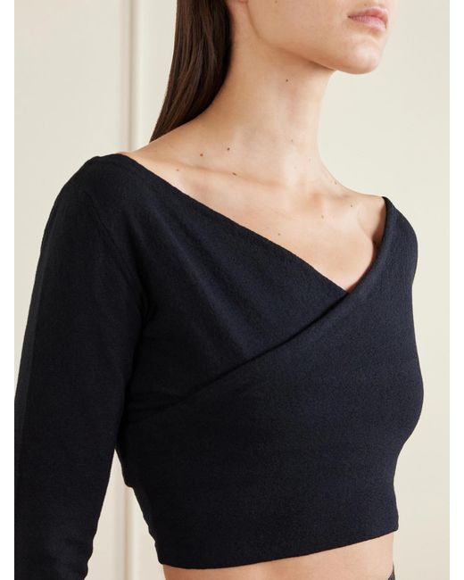 Alaïa Black Cotton-Blend Stretch-Crepe Cropped Top
