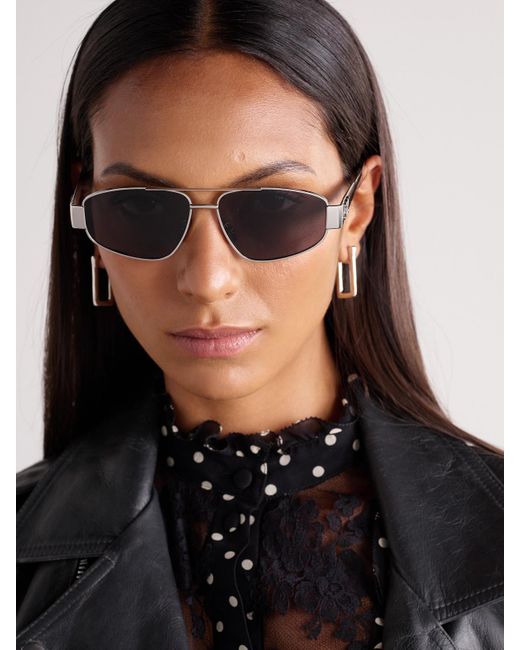 Céline Metallic Triomphe Silberfarbene Pilotensonnenbrille Mit Details Aus Azetat
