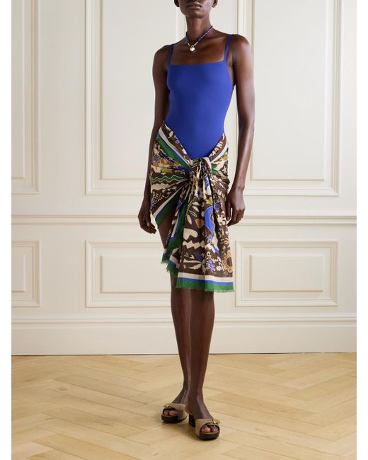 ALÉMAIS Brown Maroc Pareo Aus Bedrucktem Biobaumwoll-Voile Mit Fransen