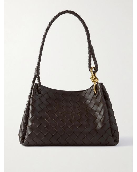 Bottega Veneta Black Parachute Medium Intrecciato Leather Shoulder Bag