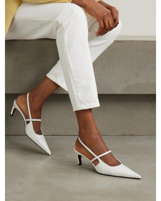 Totême  White The Sharp Cutout Glossed-Leather Slingback Pumps