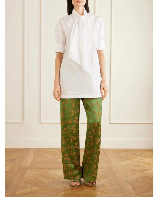 Dries Van Noten Green Floral-Jacquard Satin Wide-Leg Pants