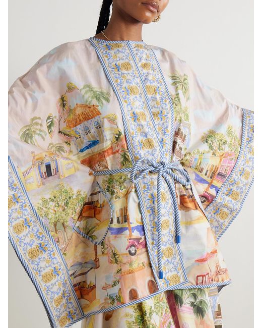 Farm Rio White Aracati Belted Printed Organic Cotton-Poplin Tunic