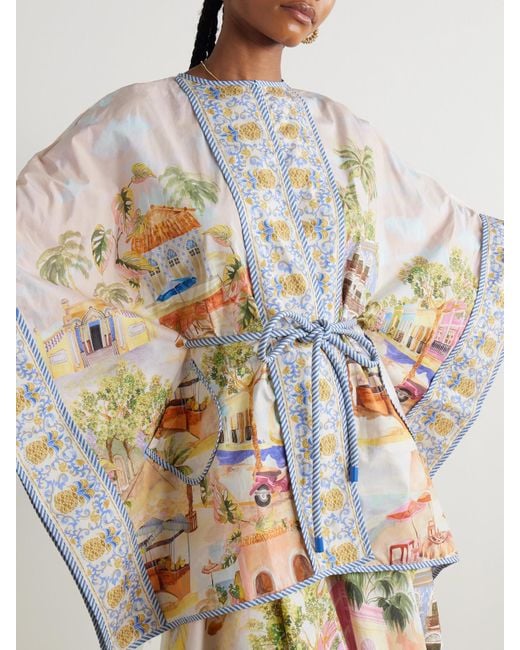 Farm Rio White Aracati Kaftan Aus Bedruckter Biobaumwollpopeline Mit Bindegürtel