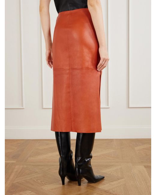 Stouls Orange Winona Leather Midi Skirt