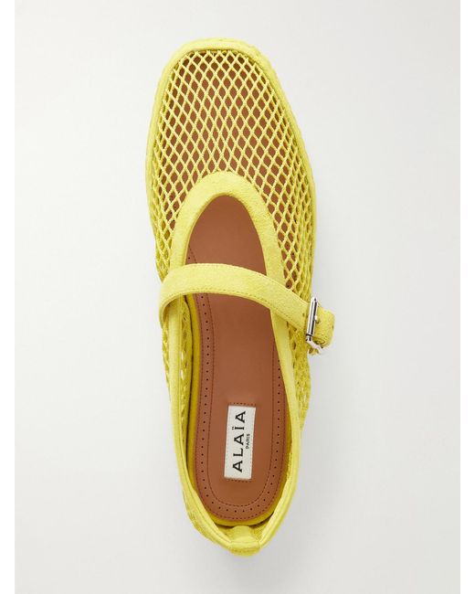 Alaïa Yellow Suede-Trimmed Mesh Espadrilles