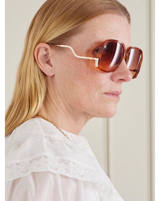 Chloé Pink Square-Frame Acetate Sunglasses