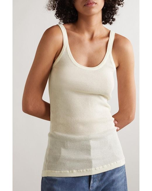 Bottega Veneta Natural Ribbed Cotton-Blend Tank