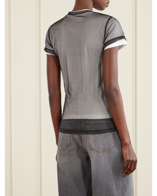Gucci Gray Layered Printed Tulle And Cotton And Modal-Blend Jersey T-Shirt