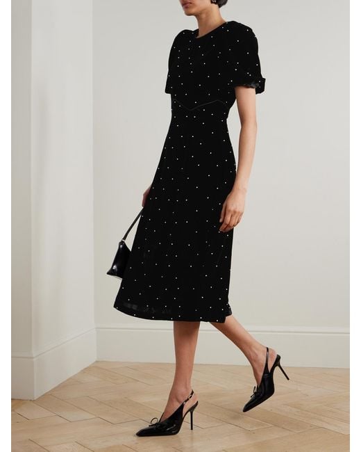 Sea Black Alberta Faux Pearl-Embellished Velvet Midi Dress
