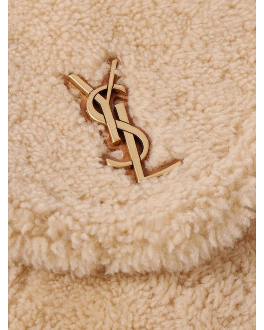 Saint Laurent Natural Cassandre Leather-Trimmed Shearling Shoulder Bag