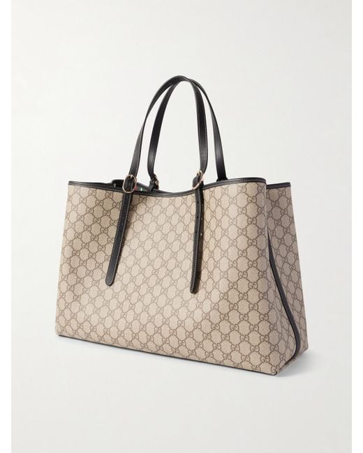 Gucci Natural Gg Emblem Große Tote Aus Beschichtetem, Bedrucktem Canvas Mit Lederbesätzen