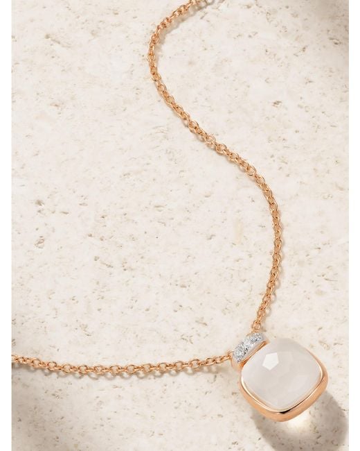 Pomellato Natural Nudo 18-Karat Rose And, Quartz And Diamond Necklace