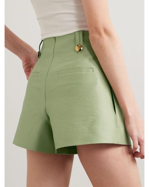 Zimmermann Green Luna Wool And Silk-Blend Shorts