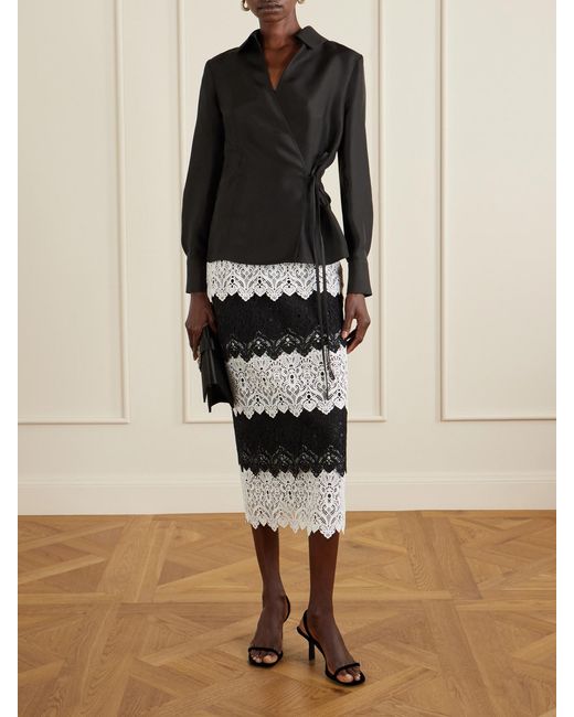 Carolina Herrera Black Lace Midi Skirt