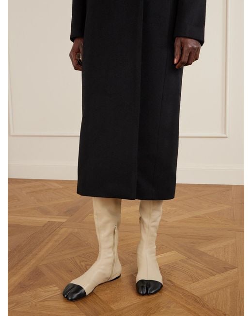Christen White Tabi Stretch-Leather Knee Boots