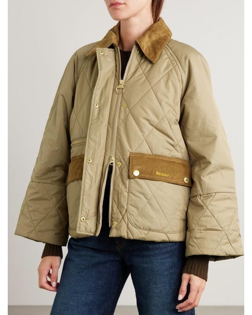 Veste Raccourcie En Tissu Technique Matelassé À Finitions En Velours Côtelé Martha Barbour en coloris Natural